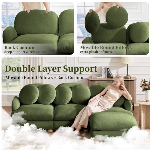 English Elm Large Chenille Modular Sectional Six Seat Sofa with Ottoman Solid Wood Frame Green 68 L x 57 W x 34 H W5656S00174