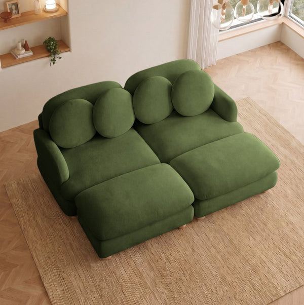 English Elm Large Chenille Modular Sectional Six Seat Sofa with Ottoman Solid Wood Frame Green 68 L x 57 W x 34 H W5656S00174