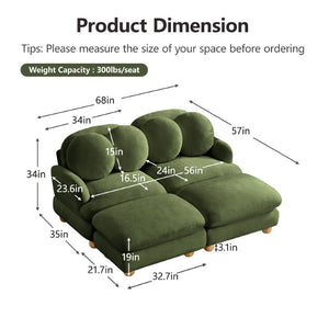 English Elm Large Chenille Modular Sectional Six Seat Sofa with Ottoman Solid Wood Frame Green 68 L x 57 W x 34 H W5656S00174
