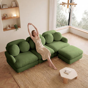 English Elm Large Chenille Modular Sectional Six Seat Sofa with Ottoman Solid Wood Frame Green 95.3 L x 57 W x 34 H W5656S00176