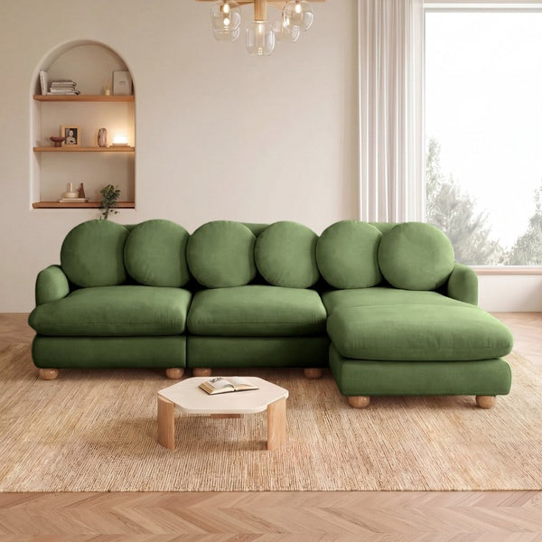 English Elm Large Chenille Modular Sectional Six Seat Sofa with Ottoman Solid Wood Frame Green 95.3 L x 57 W x 34 H W5656S00176