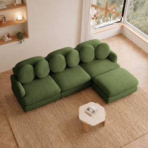 English Elm Large Chenille Modular Sectional Six Seat Sofa with Ottoman Solid Wood Frame Green 95.3 L x 57 W x 34 H W5656S00176
