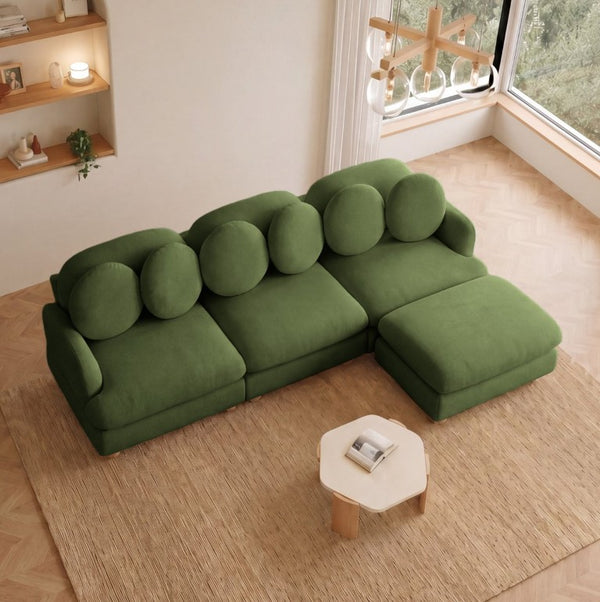 English Elm Large Chenille Modular Sectional Six Seat Sofa with Ottoman Solid Wood Frame Green 95.3 L x 57 W x 34 H W5656S00176