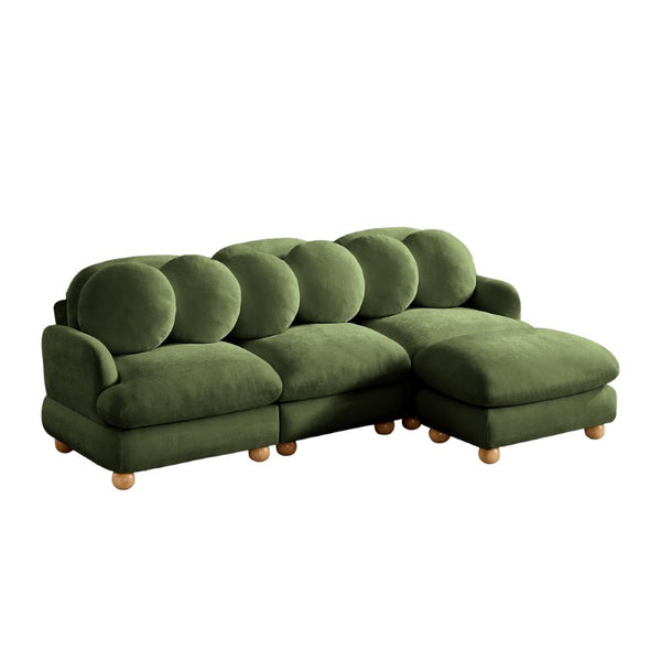 English Elm Large Chenille Modular Sectional Six Seat Sofa with Ottoman Solid Wood Frame Green 95.3 L x 57 W x 34 H W5656S00176
