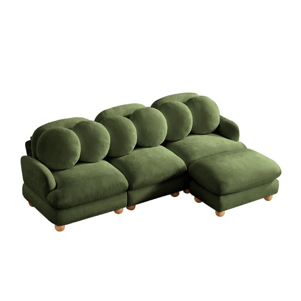 English Elm Large Chenille Modular Sectional Six Seat Sofa with Ottoman Solid Wood Frame Green 95.3 L x 57 W x 34 H W5656S00176