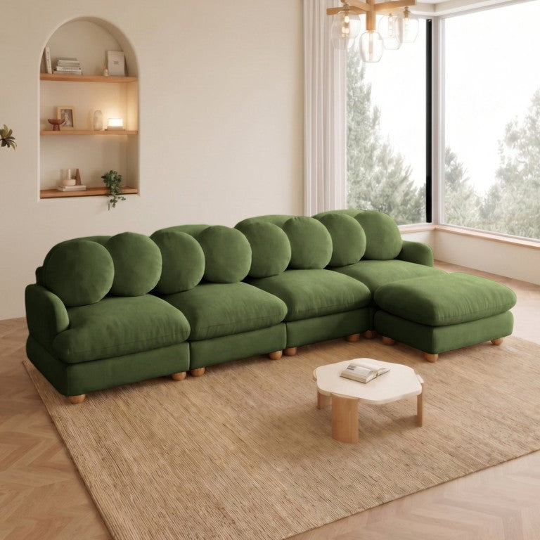 English Elm Comfy Chenille Modular Sectional with Ottoman Five Seat Living Room Sofa Solid Wood Green 5 Seater with Ottoman (123 L x 57 W) W5656S00179