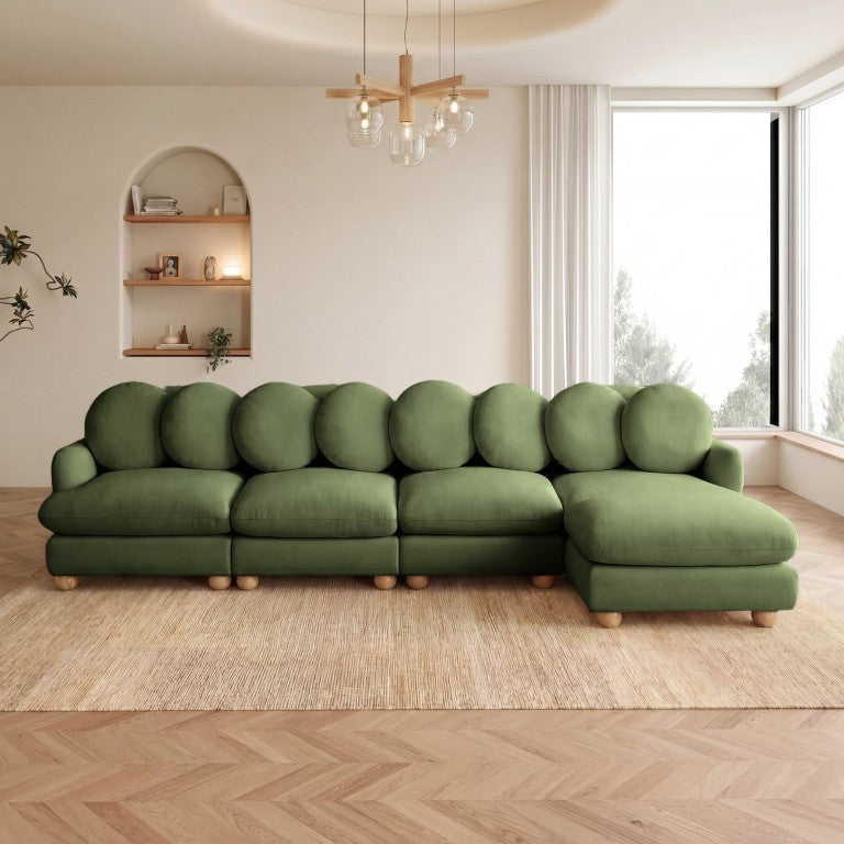 English Elm Comfy Chenille Modular Sectional with Ottoman Five Seat Living Room Sofa Solid Wood Green 5 Seater with Ottoman (123 L x 57 W) W5656S00179