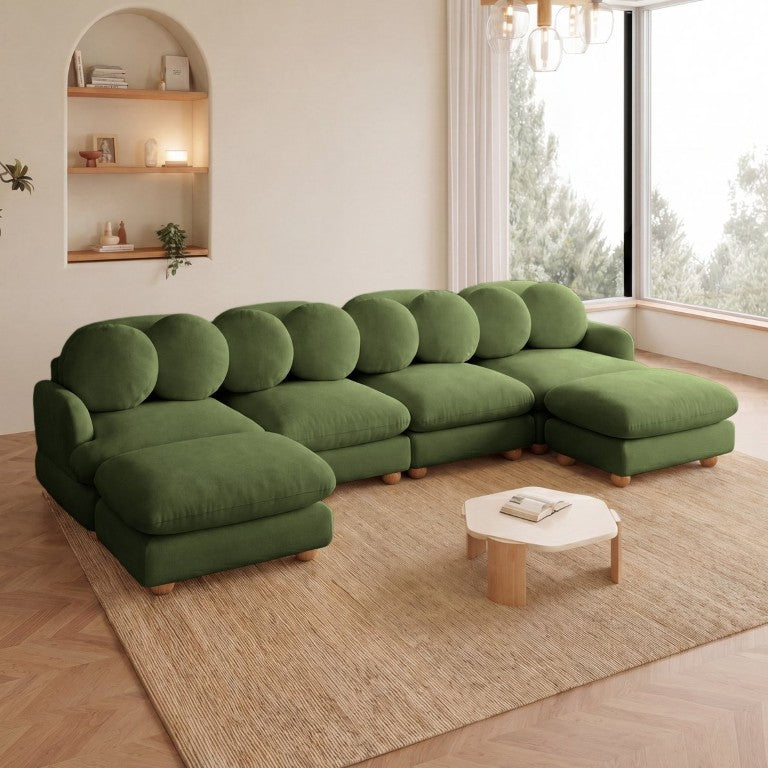 English Elm Large Chenille Six Seat Modular Sectional with Solid Wood Frame and Movable Ottoman W5656S00180