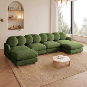 English Elm Large Chenille Six Seat Modular Sectional with Solid Wood Frame and Movable Ottoman W5656S00180