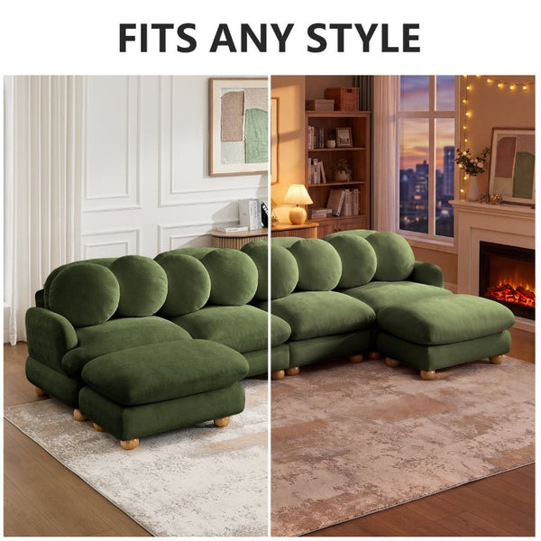 English Elm Large Chenille Six Seat Modular Sectional with Solid Wood Frame and Movable Ottoman W5656S00180