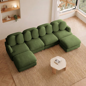 English Elm Large Chenille Six Seat Modular Sectional with Solid Wood Frame and Movable Ottoman W5656S00180
