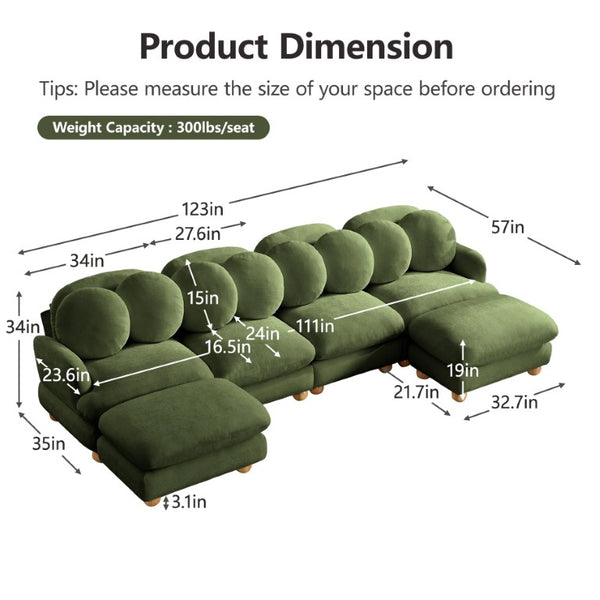 English Elm Large Chenille Six Seat Modular Sectional with Solid Wood Frame and Movable Ottoman W5656S00180