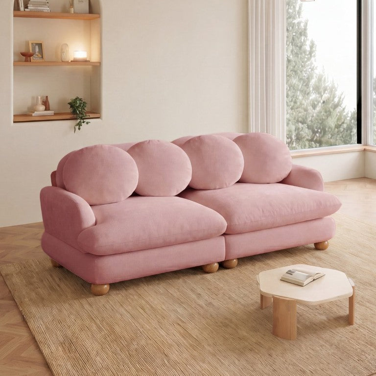 English Elm Comfy Chenille Two Seater Loveseat with Solid Wood Frame and Four Accent Pillows W5656S00181