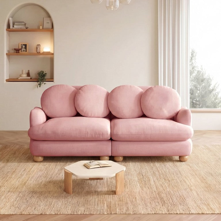 English Elm Comfy Chenille Two Seater Loveseat with Solid Wood Frame and Four Accent Pillows W5656S00181