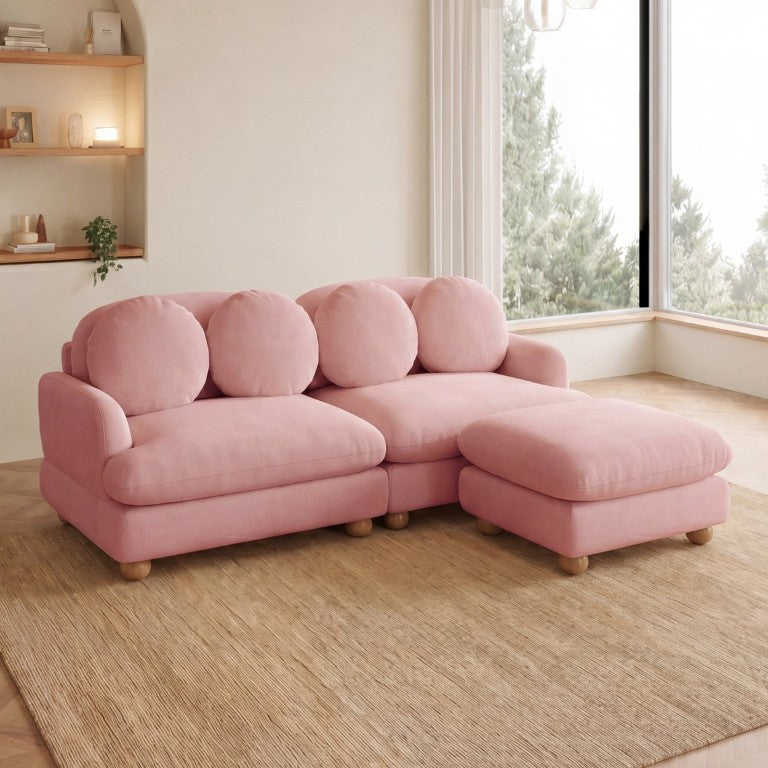 English Elm Comfy Chenille 3 Seater Loveseat with Movable Ottoman and Solid Wood Frame Retro Boho W5656S00182
