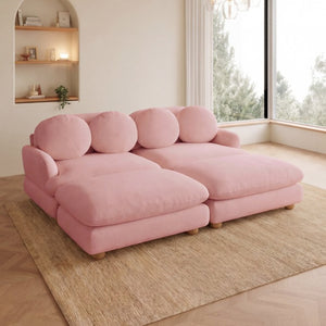 English Elm Comfy Chenille Modular Loveseat with Ottoman Throw Pillows and Solid Wood Legs W5656S00183