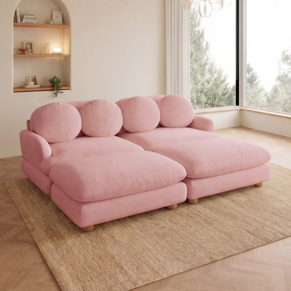 English Elm Comfy Chenille Modular Loveseat with Ottoman Throw Pillows and Solid Wood Legs W5656S00183