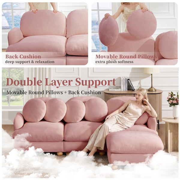 English Elm Comfy Chenille Modular Loveseat with Ottoman Throw Pillows and Solid Wood Legs W5656S00183
