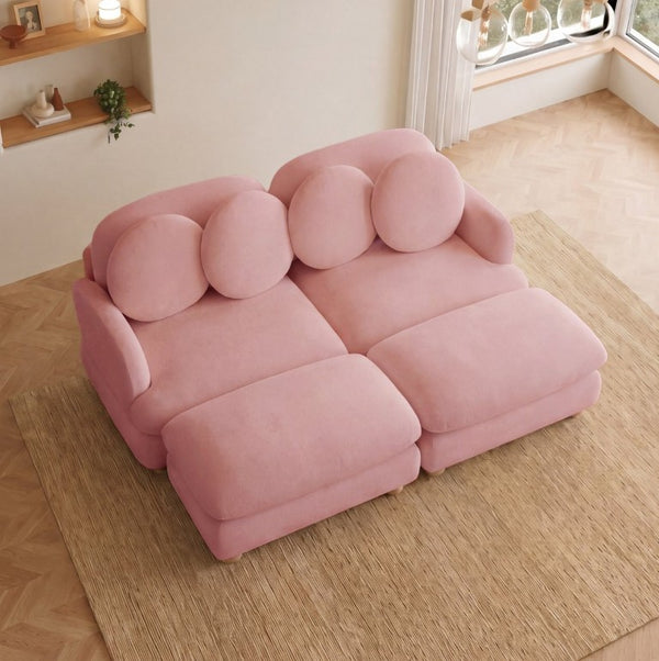 English Elm Comfy Chenille Modular Loveseat with Ottoman Throw Pillows and Solid Wood Legs W5656S00183