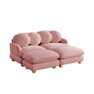 English Elm Comfy Chenille Modular Loveseat with Ottoman Throw Pillows and Solid Wood Legs W5656S00183