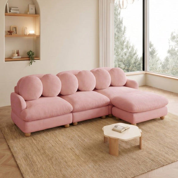 English Elm Comfy Chenille Modular Sectional with Ottoman Throw Pillows Solid Wood Frame 4 Seat W5656S00185