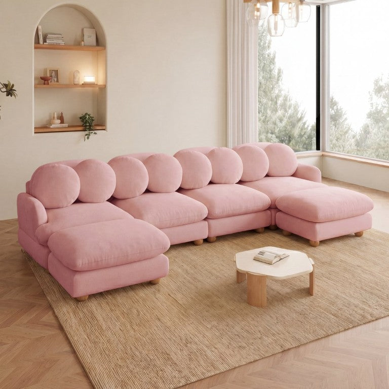 English Elm Large Chenille Six Seat Modular Sectional with Ottoman Retro Sculptural Living Room Sofa W5656S00189