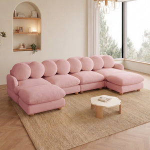English Elm Large Chenille Six Seat Modular Sectional with Ottoman Retro Sculptural Living Room Sofa W5656S00189