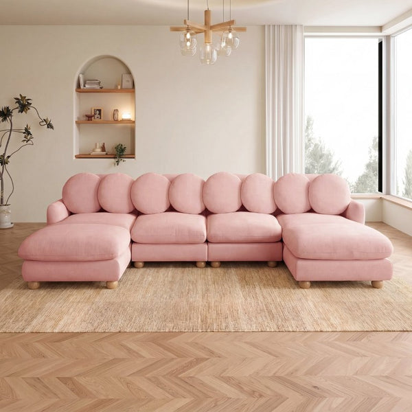English Elm Large Chenille Six Seat Modular Sectional with Ottoman Retro Sculptural Living Room Sofa W5656S00189
