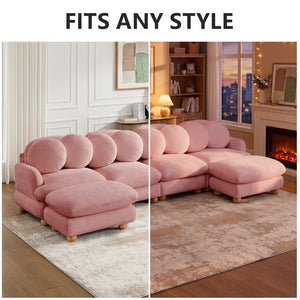 English Elm Large Chenille Six Seat Modular Sectional with Ottoman Retro Sculptural Living Room Sofa W5656S00189