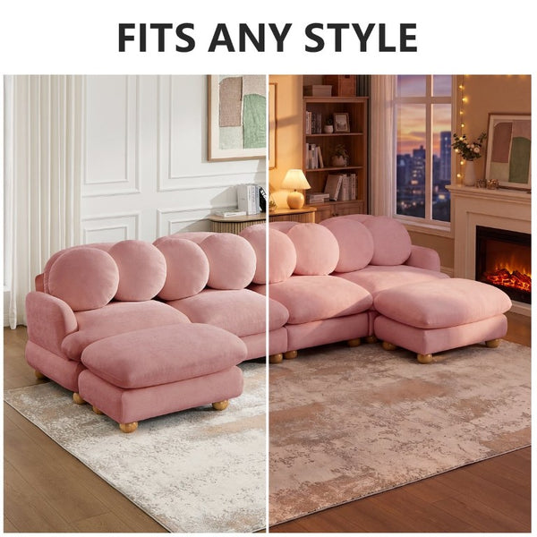 English Elm Large Chenille Six Seat Modular Sectional with Ottoman Retro Sculptural Living Room Sofa W5656S00189
