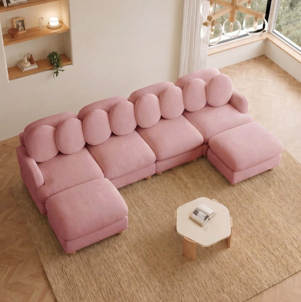 English Elm Large Chenille Six Seat Modular Sectional with Ottoman Retro Sculptural Living Room Sofa W5656S00189