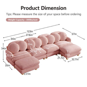 English Elm Large Chenille Six Seat Modular Sectional with Ottoman Retro Sculptural Living Room Sofa W5656S00189