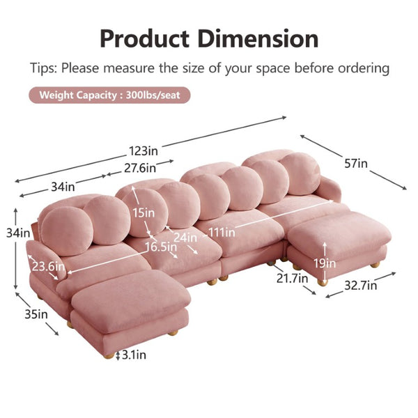English Elm Large Chenille Six Seat Modular Sectional with Ottoman Retro Sculptural Living Room Sofa W5656S00189