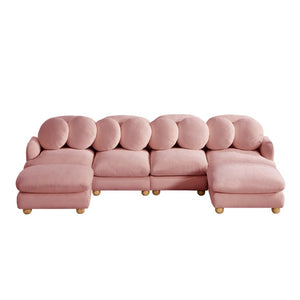 English Elm Large Chenille Six Seat Modular Sectional with Ottoman Retro Sculptural Living Room Sofa W5656S00189