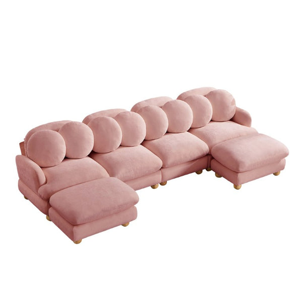 English Elm Large Chenille Six Seat Modular Sectional with Ottoman Retro Sculptural Living Room Sofa W5656S00189