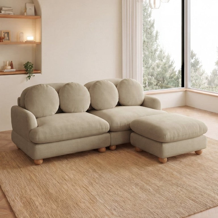 English Elm Comfy Chenille Three Seat Sofa with Ottoman Throw Pillows and Solid Wood Legs W5656S00191