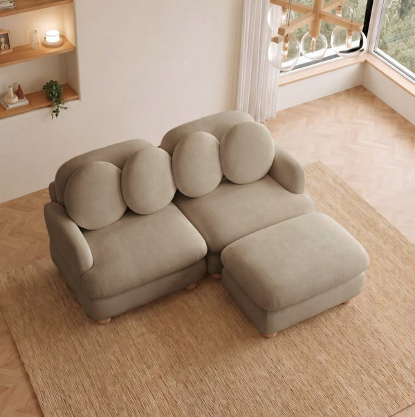 English Elm Comfy Chenille Three Seat Sofa with Ottoman Throw Pillows and Solid Wood Legs W5656S00191