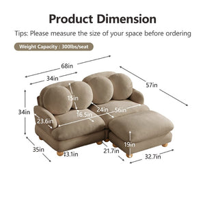 English Elm Comfy Chenille Three Seat Sofa with Ottoman Throw Pillows and Solid Wood Legs W5656S00191