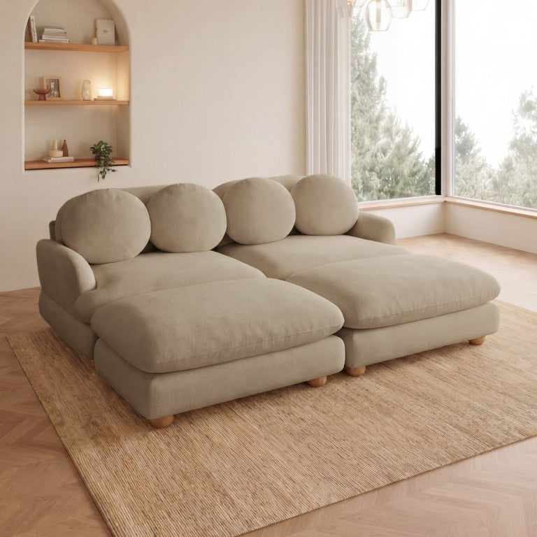 English Elm Comfy Chenille Modular Sofa with Ottoman Throw Pillows Curved Wood Leg Living Room W5656S00192
