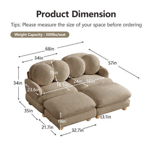 English Elm Comfy Chenille Modular Sofa with Ottoman Throw Pillows Curved Wood Leg Living Room W5656S00192