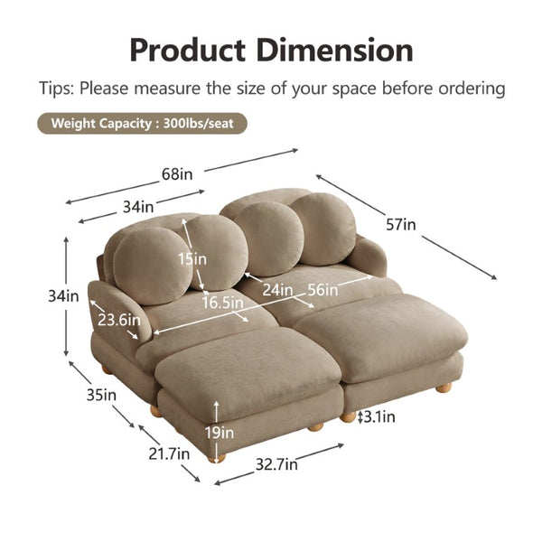 English Elm Comfy Chenille Modular Sofa with Ottoman Throw Pillows Curved Wood Leg Living Room W5656S00192
