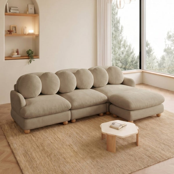 English Elm Comfy Chenille Modular Sectional with Ottoman Solid Wood Legs Retro Living Room Sofa W5656S00194