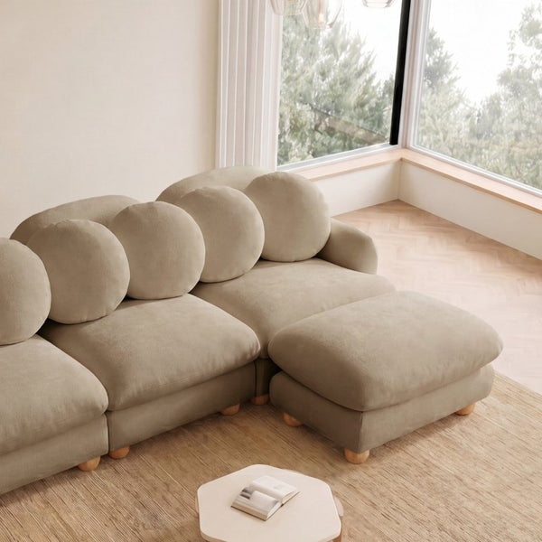 English Elm Comfy Chenille Modular Sectional with Ottoman Solid Wood Legs Retro Living Room Sofa W5656S00194
