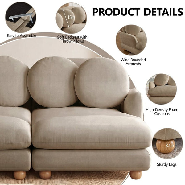 English Elm Comfy Chenille Modular Sectional with Ottoman Solid Wood Legs Retro Living Room Sofa W5656S00194