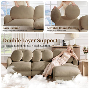 English Elm Comfy Chenille Modular Sectional with Ottoman Solid Wood Legs Retro Living Room Sofa W5656S00194