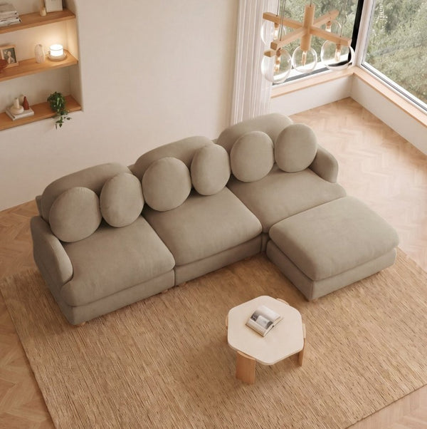 English Elm Comfy Chenille Modular Sectional with Ottoman Solid Wood Legs Retro Living Room Sofa W5656S00194