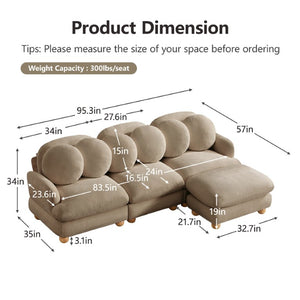 English Elm Comfy Chenille Modular Sectional with Ottoman Solid Wood Legs Retro Living Room Sofa W5656S00194