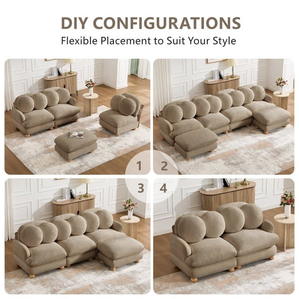 English Elm Large Chenille Modular Sectional with Ottoman Six Seat Retro Living Room Couch W5656S00198