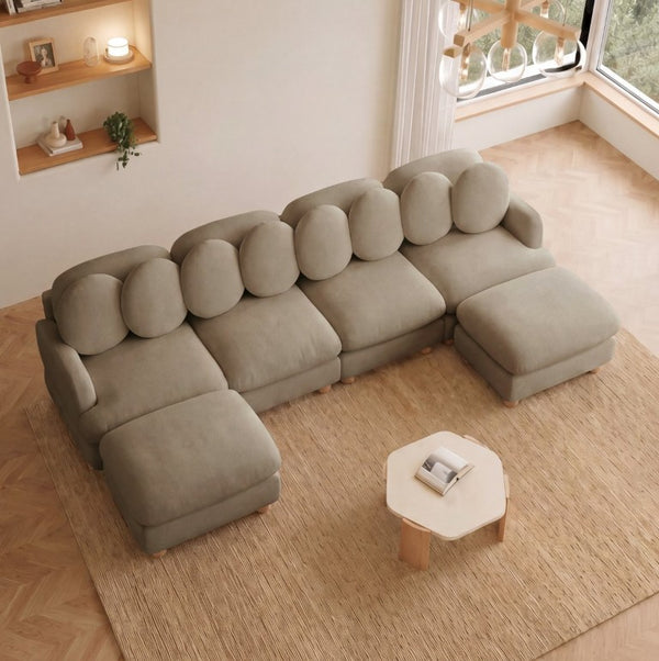 English Elm Large Chenille Modular Sectional with Ottoman Six Seat Retro Living Room Couch W5656S00198