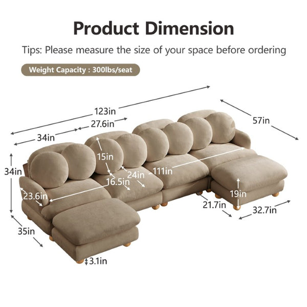 English Elm Large Chenille Modular Sectional with Ottoman Six Seat Retro Living Room Couch W5656S00198